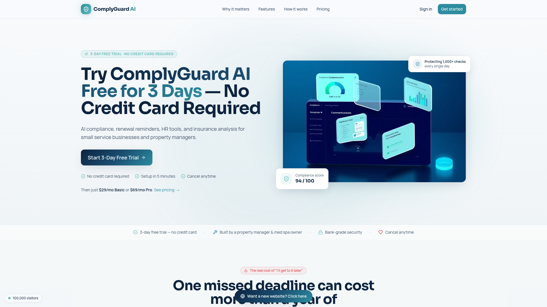 Screenshot of ComplyGuard AI website